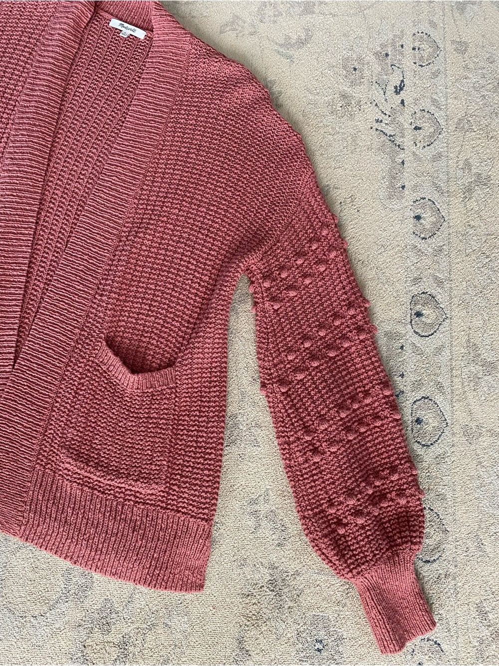 Madewell Bobble Sleeve Open Front Cardigan 100% Cotton Dusty Rose Small Medium
